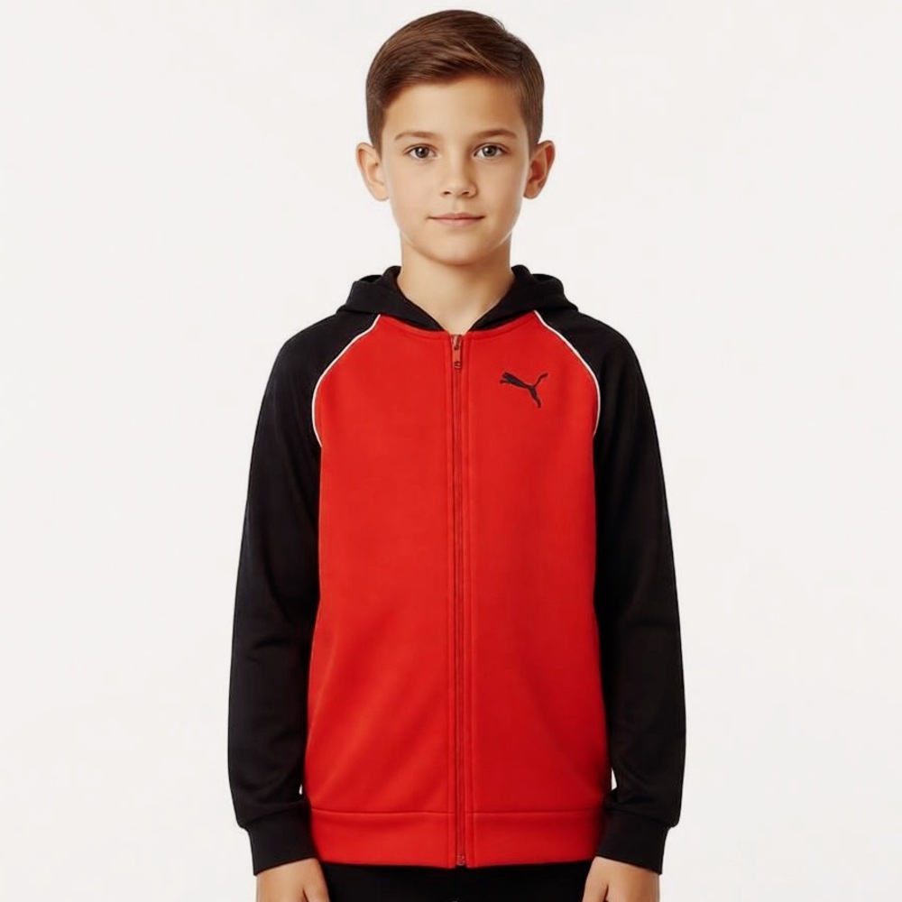 Puma Boys Red & Black Zip-Up Hoodie | Athletic Track Jacket Size 7/8❤️
